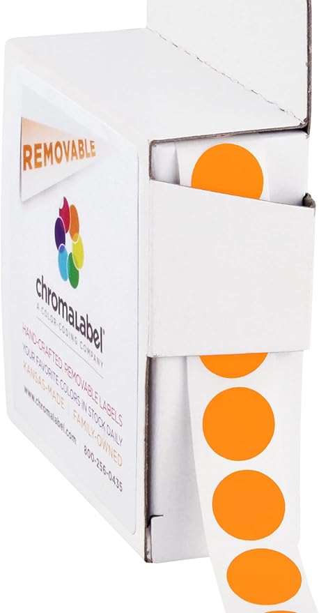 ChromaLabel 1/2 Inch Circle Sticker Labels, Easy to Write On Color Coding Labels, Removable Sticky Dots - 1000 Dot Label Stickers per Dispenser Box, Orange Stickers