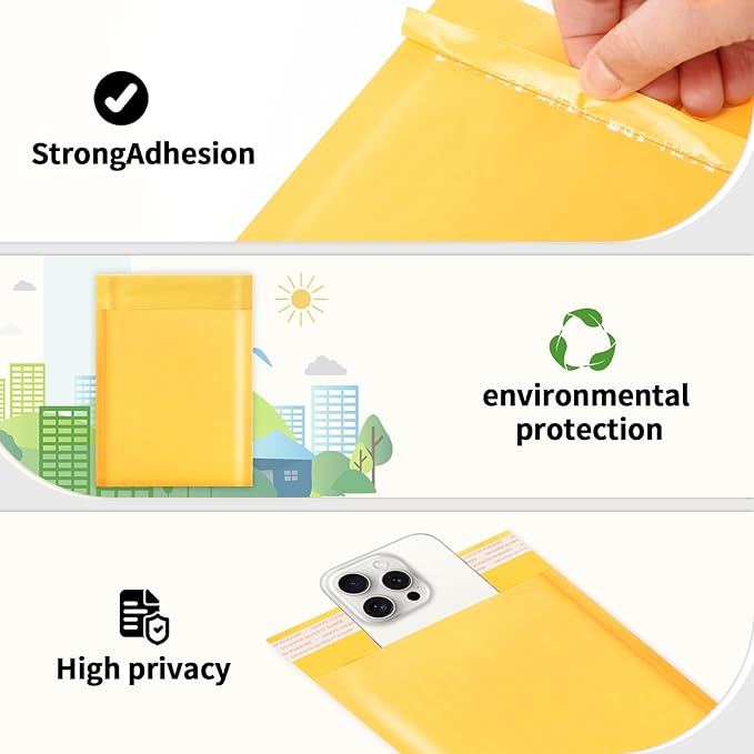 Ctarsthome 52Pack Yellow 3.5x5inch Kraft Bubble Mailers Small Business Mailing Packages Self-Sealing Paper Envelopes, Mailer Shipping Padded Envelopes with Strong Adhesion for Jewelry Makeup Supplies