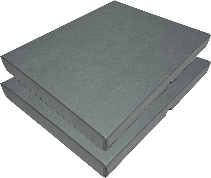 Lineco Folio Storage Box, Clamshell Design with Metal Edge. 16.5x20.5x1.75 Inches, Archival Boxboard, Preserve Photos, Cards, Magazines, Documents, Art, Ephemera, Family Records, Gray, Pack of 2