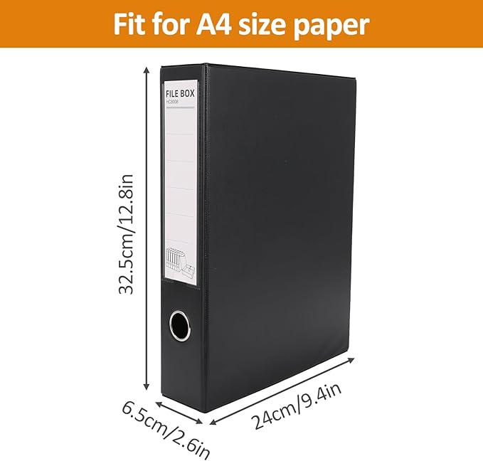 HUA JIE A4 Storage File Boxes Plastic Archives Cases with Clip, PVC File Folder Organizer Document Storage Filing Box for office,32.5×6.5×24 cm, Black(Pack of 6)