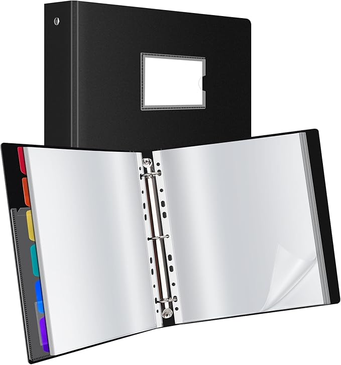 Uquelic 50-Pocket Binder with Plastic Sleeves for Letter/A4 Size(11" x 8.5"), Document Binder Organizer for Papers, Certificates and Artwork, Colorful PP Divider Pages for Presentation