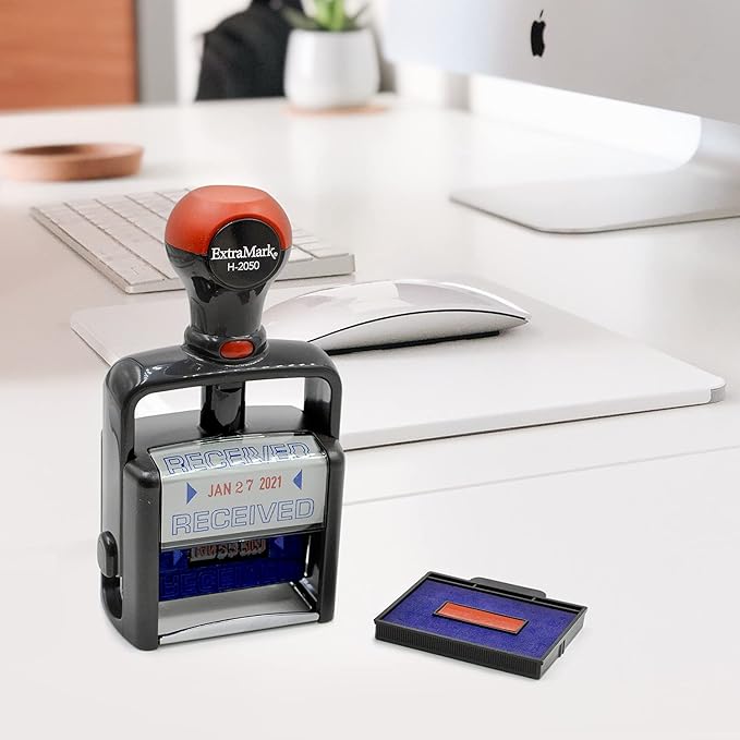 Heavy Duty Style Office Date Stamp with DEPOSITED - Self Inking Dater - Style C - Blue & Red Ink Color