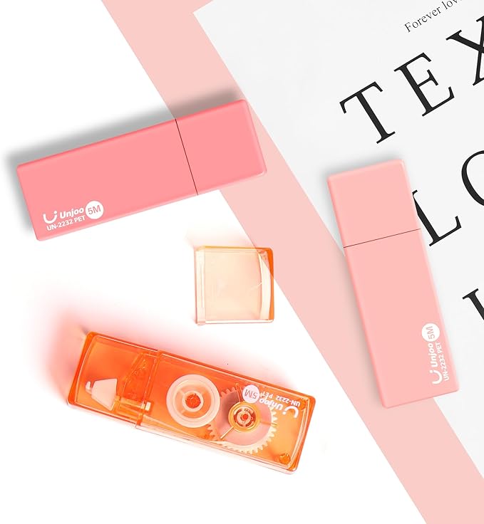 Unjoo White Correction Tape, Easy To Use Cute Applicator for Instant Corrections, For school, Office Workers (Gradient Pink, 5M/196" x 0.2",12pack)