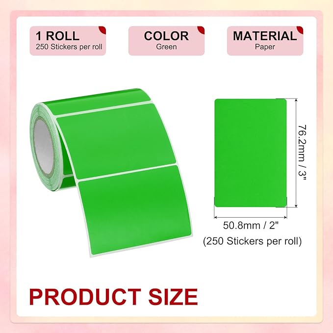 PATIKIL 2 x 3 Inch Rectangle Inventory Color Coding Labels 1 Roll, Square Self-Adhesive Inventory Label Stickers for Office Home Organization Name Tags, 250 Per Roll, Green