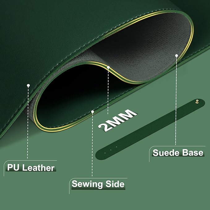 Leather Desk Pad Protector, 39.4'' X 17'' Large Mouse Pad, Office Desk Mat, Non-Slip PU Leather & Suede Base Desk Blotter, Laptop Desk Pad, Desktop Mat for Office Home, Blackish Green