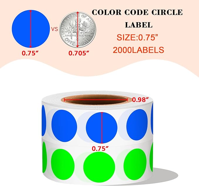 PARLAIM 2 Rolls 2000PCS 3/4" Round Circle Color-Code Dot Stickers,2 Color Style Colorful Coding Label Sticker for Home Office Classroom(Fluorescent Green+Blue)