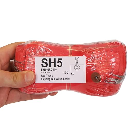 SmartSign Blank Tyvek Shipping Tags with Wire, Size #5 | 4 3/4" x 2 3/8", Pack of 100, Red, Made in USA