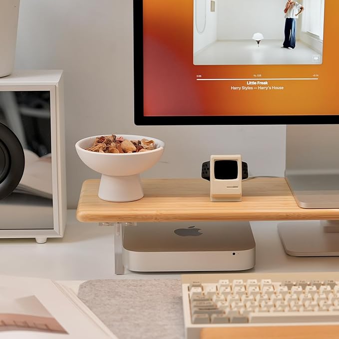 ROCDEER Bamboo Monitor Stand Riser with Acrylic Legs for Desk, 31.5 Inches Desktop Shelf Supports for PC Computer Monitor, Laptops, Printer, Speakers (Natural)
