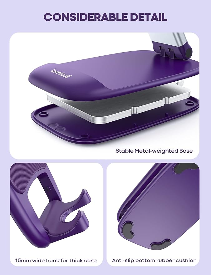 Lamicall Purple Phone Holder for Desk - Dark Purple Cellphone Stand Desk Accessories Desktop Office Must Have for iPhone 17 16 15 14 13 Pro Max Mini, 12 11 XR X 8 7 6 Plus SE, 4-8'' Smartphone