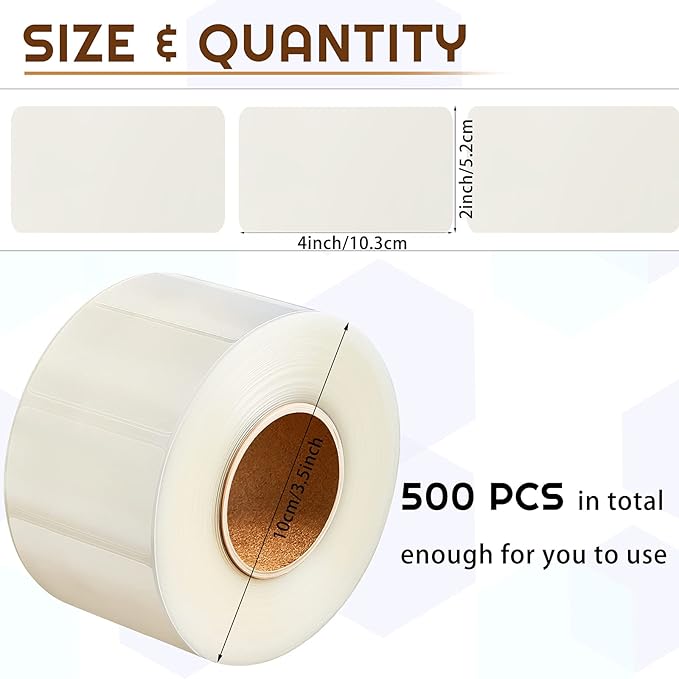 Zonon 500 Pcs Clear Labels Label Protector Clear Stickers Wafer Seals Waterproof Labels for Protecting Barcodes, Numbers and Stickers (4.05 x 2.04 Inch,Rectangle)