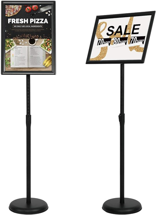 VAIIGO 11 x 17 Inch Adjustable Pedestal Sign Holder Poster Stand, Heavy Duty Floor Standing Sign Holder Stand Aluminum Snap Open Display Frame for Vertical and Horizontal View Sign Displayed(Black)