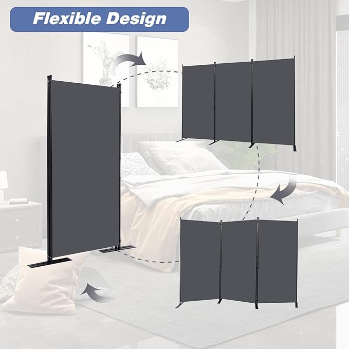 CHOSENM Room Divider, 3 Panel Folding Privacy Screens with Wider Support Feet, 6 Ft Portable Room Partition for Room Separator, 102" W X 71" H, Grey