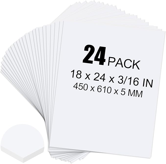 ToLanbbt 24 Pack White Foam Board, 18 x 24 x 3/16" Thick Foam Core Acid Free Poster Foamboard for Art Craft Projects, Painting, Displaying, Signage, Wedding, School