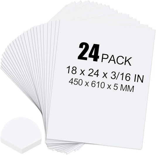 ToLanbbt 24 Pack White Foam Board, 18 x 24 x 3/16" Thick Foam Core Acid Free Poster Foamboard for Art Craft Projects, Painting, Displaying, Signage, Wedding, School