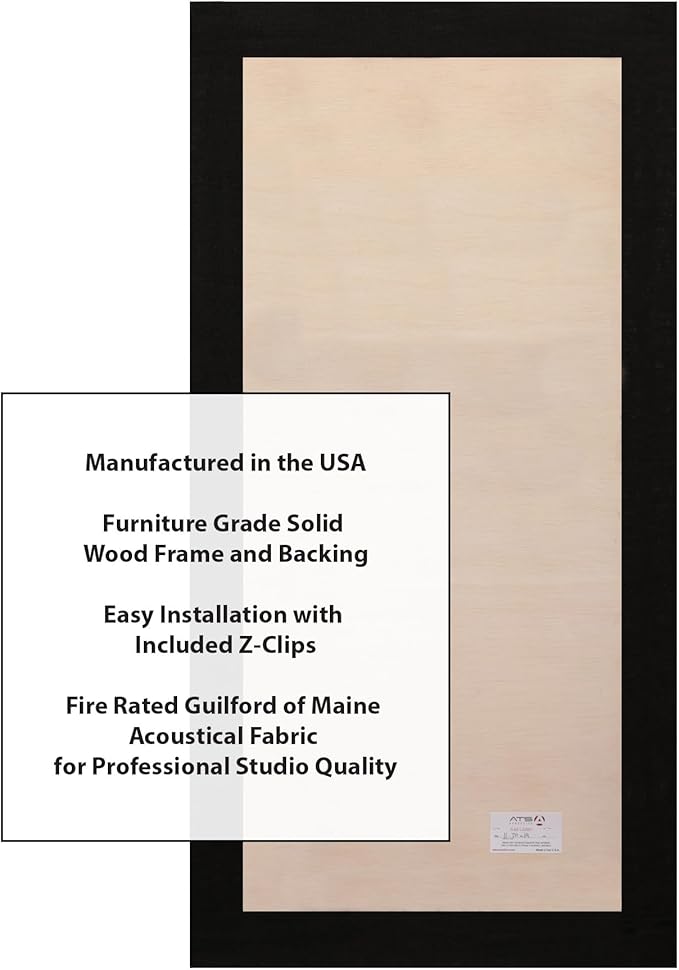 ATS Acoustics Sound Absorbing Acoustic Panel 24" x 48" x 2" Beveled Edge (Black)