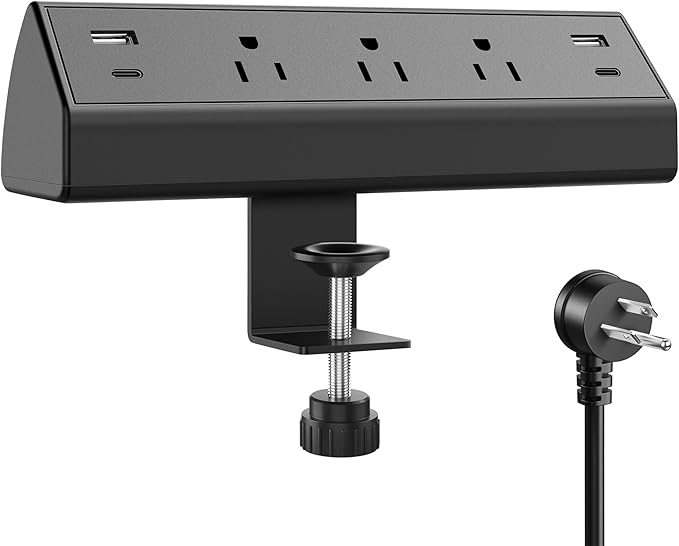 Desk Clamp Power Strip,40W Fast Charging Station,Desktop Mount Surge Protector,2 PD 20W USB C Ports,3 Outlets for Home,Office,Fit 1.9" Tabletop Edge (Black, 3 Outlets & 4 USB Ports & 20 FT Cable)