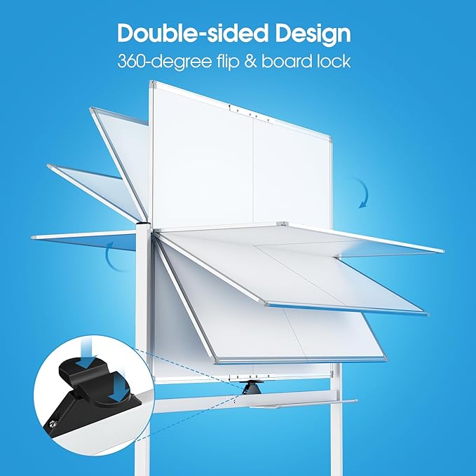 MaxGear Rolling Whiteboard on Wheels, 48" x 36" Large Magnetic Dry Erase Board with Stand, 4' x 3' Mobile Whiteboard with Aluminium Frame and Magnetic Surface for Office, School