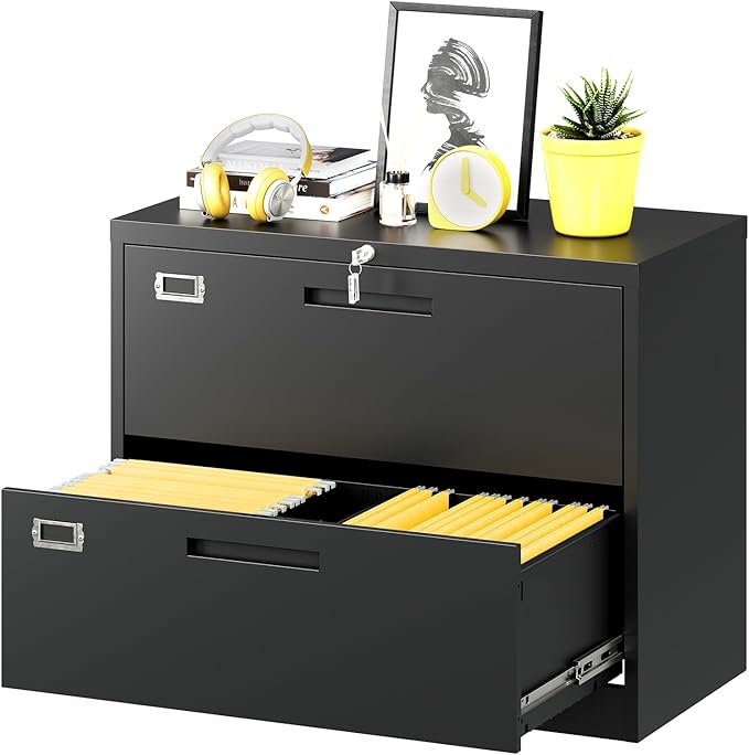 Fesbos Lateral File Cabinet with Lock, 2 Drawer Large Metal Filing Cabinet,Home Office Lockable Storage Cabinet for Hanging Files Letter/Legal/F4/A4 Size-Assembly Required