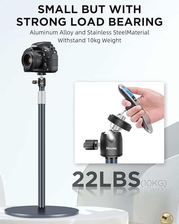 Nycetek Webcam Stand, Light Stand Tripod with 360° Rotatable Ballhead for DSLR Camera, Ring Light, Webcam, Desktop Tripod for Video Recording, Shooting, Game Streaming, YouTube