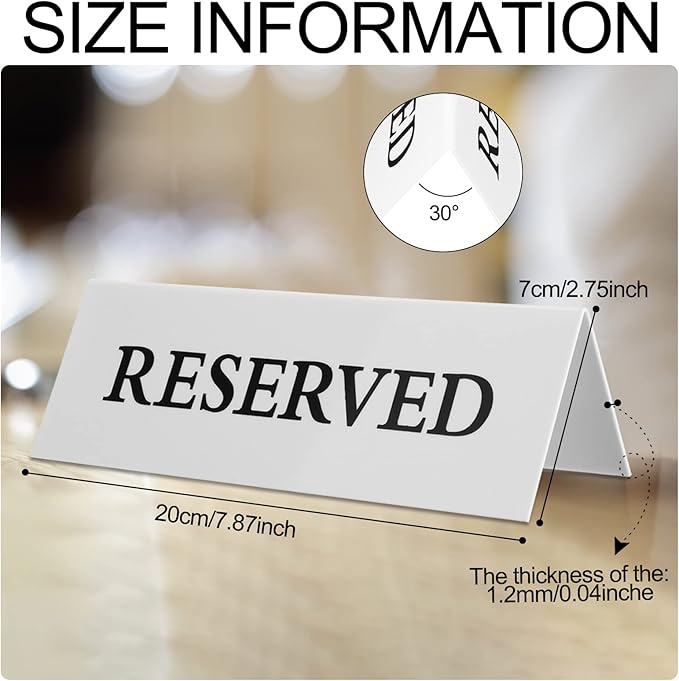 6 Pieces Plastic Reserved Table Sign Table Tent Wedding Guest Reservation Seat Sign for Restaurant Wedding Chairs(7.9 x 2.7 Inches,Black Words White Background)