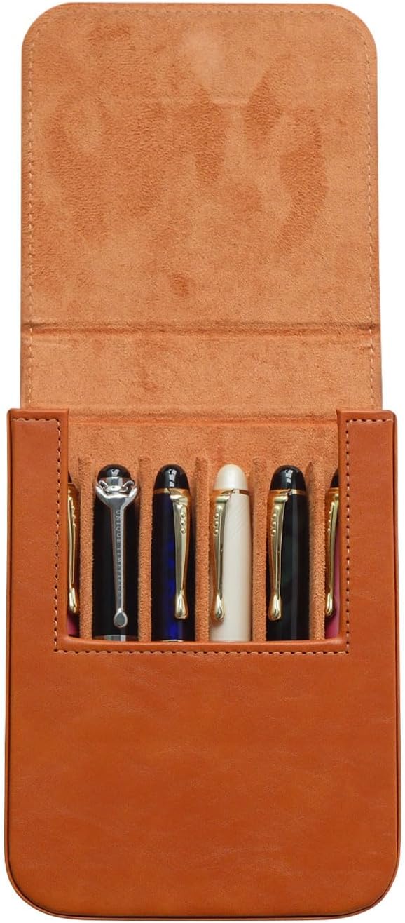 MIVLXLX Leather 6 Fountain Pen/Pencil Tray Case, Handmade, Magnetic Closure with Drawer Design, Gift Choice for Man/Woman/Office, 6 Slots（brown）