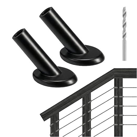 RiaYer 40 Pack 45 Degree Angle Protective Sleeves, Black Cable Railing Corner Protector Sleeve Beveled for 1/8" Wire Rope, T316 Marine Grade Cable Railing Kit with Two Drill Bit for Wood Posts HF039B