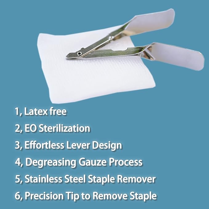 Skin Staple Removal Kit, Includes Staple Remover and Gauze Sponge, Steriled, Ideal for Hospitals and Clinics (1)