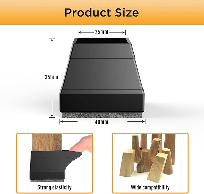 CHWM Square Chair Leg Protectors for Hardwood, 16Pcs Silicone Chair Legs Caps to Prevent Floor from Scratches and Reduce Noise, Easy to Move,(1.5 Inch Black).