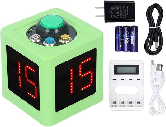 Green Rechargeable Cube Timer 1.4 Inch 4 Sided LED Digital Countdown Clock Stopwatch US Plug 100-240V for Recreational Games Study Meeting
