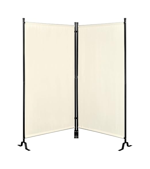 Proman Products - Galaxy 2 Panel Section Privacy Folding Screen Divider, Water Repellent Fabric Room Divider with Black Powder Coated Metal Frame for Indoors or Outdoors (Beige)