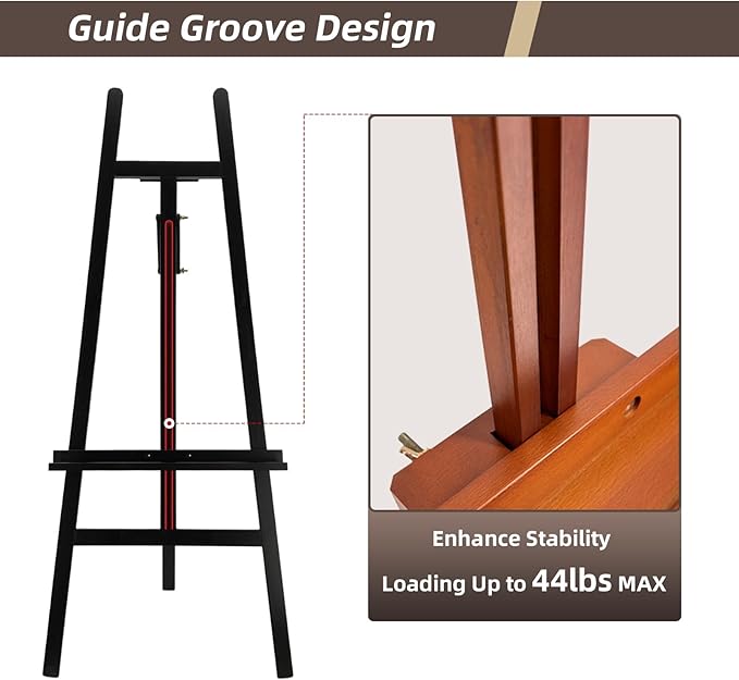 Stuelloaf Large A-Frame Wooden Painting Display Black Easel, Large Adjustable Pine Wood Standing Easel Holding Canvas Up to 60'', Solid Wood for Display, Wedding Sign or Painting-Black
