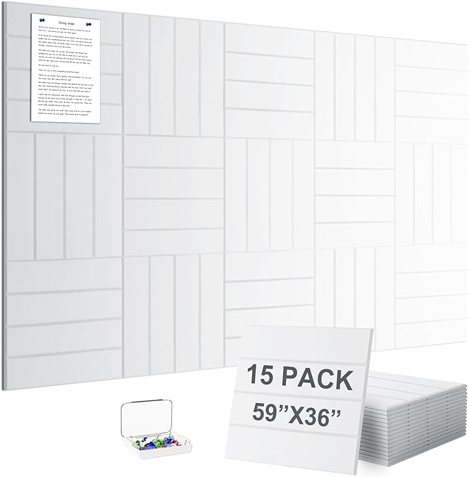G Gamit Large Felt Wall Tiles Bulletin Board 59”x36”,Large Cork Board Alternative with 60 Pushpins, 15-Pack Felt Pin Board with 112 Safe Removable Adhesive Tabs for Home Office School (White)