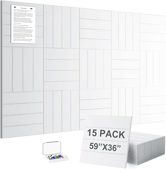 G Gamit Large Felt Wall Tiles Bulletin Board 59”x36”,Large Cork Board Alternative with 60 Pushpins, 15-Pack Felt Pin Board with 112 Safe Removable Adhesive Tabs for Home Office School (White)