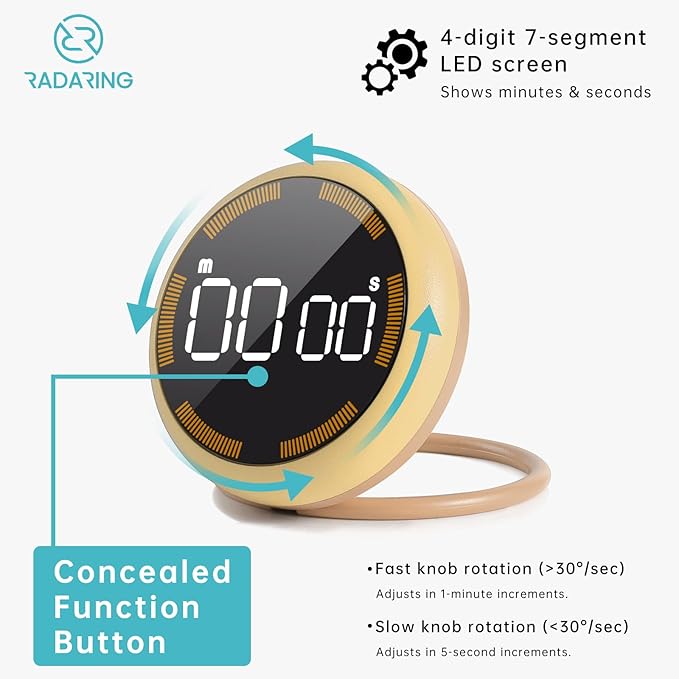 Amber Quick Que Kitchen Timers, Visual timers Large LED Display Magnetic Countdown Countup Timer for Classroom Cooking Fitness Baking Studying Teaching, Easy for Kids and Seniors (Amber)