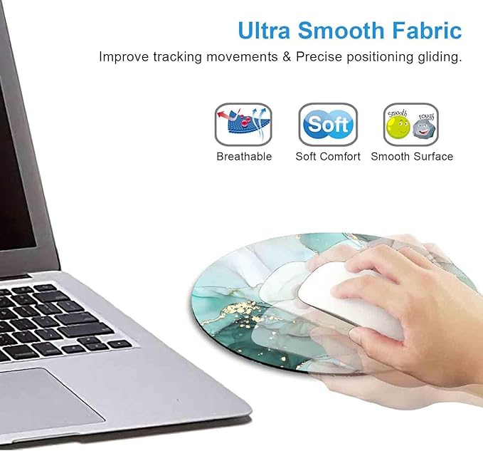 IMAYONDIA Teal Turquoise Mouse Pad Green, Luxury Small Luxury Womens Mouse Pads for Laptop Computer Office Desktop, Mini Travel Modern Round Marble Ink Art Mousepad for Kids Girls, 7.9 X 7.9 in