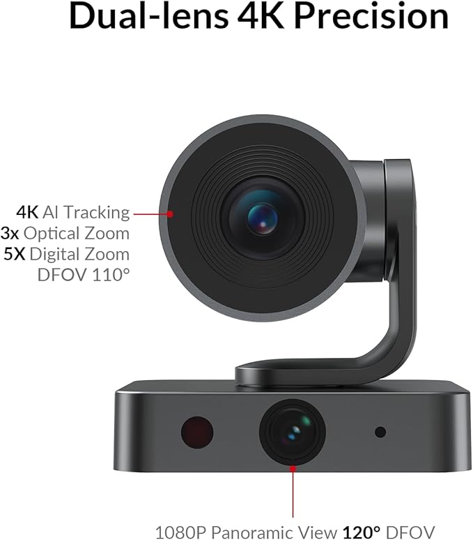 4K Conference Room Camera System, AI Auto-Tracking PTZ Camera 15x Zoom(3x Optical) with Bluetooth Speakerphone Set, 120° Wide-Angle, 16-Foot Mic Pickup, for Zoom YouTube Teams OBS and More