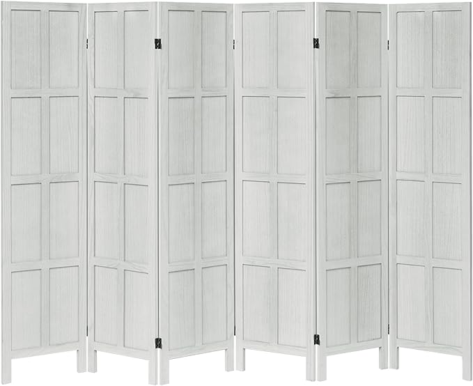Leesinwing Wood Room Divider 6 Panel Folding Privacy Screen, Classic 5.6Ft Indoor Wooden Partition, Portable Partition Wall Divider for Room Separation, Home, Office, Bedroom, Restaurant (White)