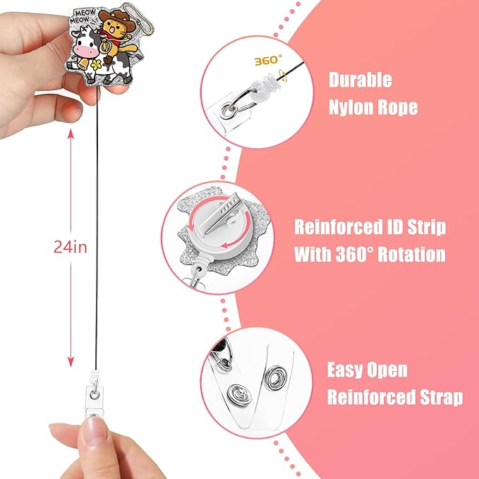 Aoryalps Meow Meow Retractable Badge Reel Holder Retractable with ID Clip for Nurse Nursing Name Tag Card Nursing Student Teacher Doctor Medical Assistant Work Office Clip-Gifts for Nurse