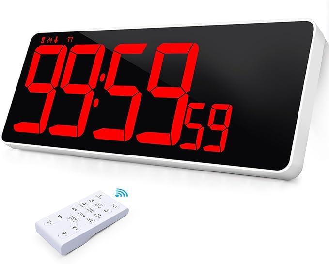 KMMKGG 13.7”Digital Timer Large LED Screen displays（5'' Number）,The Date time, Remote Control, Turn on/Off 10 Seconds Countdown Voice Notification, for Chefs,Students, Children, Seniors