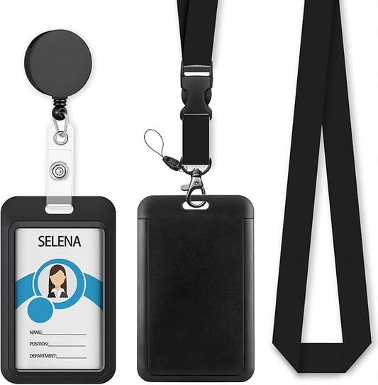 Black Badge Holder Retractable Lanyard, Lanyards for ID Badges Name Tags Vertical Card Holder, Detachable Lanyard Badge Reel Retractable, Teacher Nurse Workers Women Office Gifts