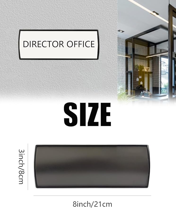 Set of 2 Curved Name Plate Holder for Doors 8" x 3" Wall Mount Office Business Door Sign Holder Aluminum Sign Frame with Adhesive Tape Plastic Film for Office Business Display(Black)