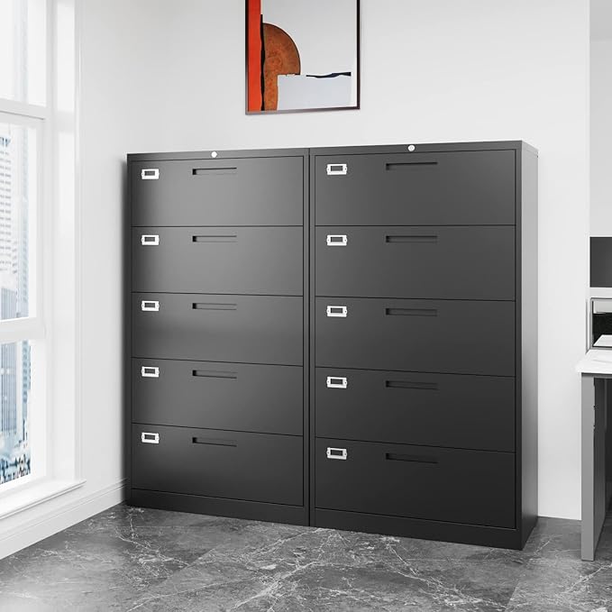 Fesbos Lateral File Cabinet with 5 Drawers - Metal Steel Filling Cabinets for Home Office - Lockable Storage Cabinet for Hanging Files Letter/Legal/F4/A4 Size-Assembly Required