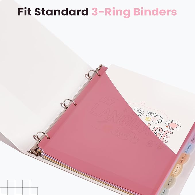 Sooez 8 Count Dividers with 2 Pockets, 8 Tabs Binder Dividers for 3 Ring Binders, Binder Dividers with tabs, Binder Divider with Pockets for US Letter Size, Insertable Big Tabs, Pastels, Set of 1