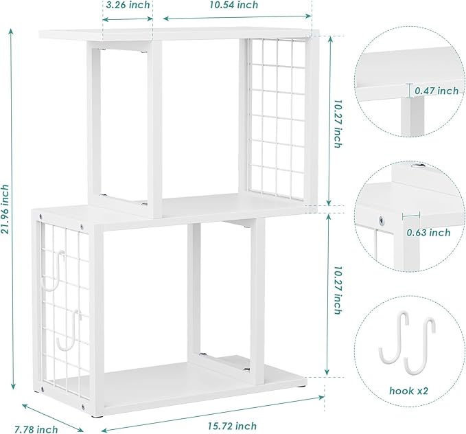 Vfelf Desktop Bookshelf Organizer, White 3-Tier Desk Shelf with Metal Hook Workspace Organizers for Desk Organization and Office Storage Table Bookcase