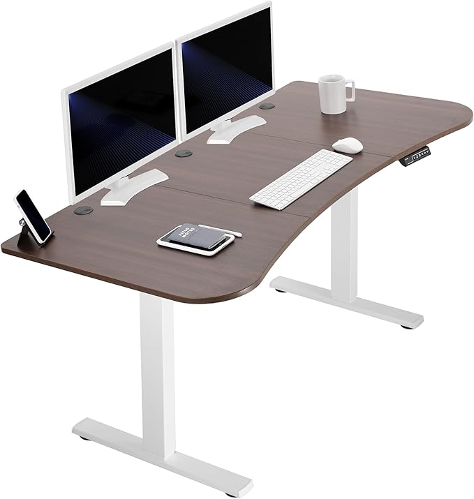 VIVO Electric 63 x 32 in Standing Desk, Memory Height Adjustment, 1B Series, Holds 220 lbs, Dark Walnut Top White Frame, DESK-KIT-1W1D