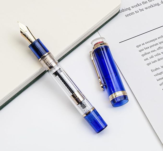 JINHAO 1935 Fountain Pen TIANDAO Series #8 Nib Ink Pen with Guitar-Shaped Clip and Ink Converter (M Nib 0.7mm, Blue)