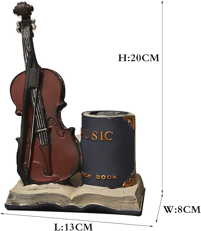 Jaugufiy Resin Violin Sculpture Pen Holder Pencil Holder Pen Organizer Cosmetic Brush Holder Decorative Pen Box Pen Pot Makeup Brush Pot (Blue)