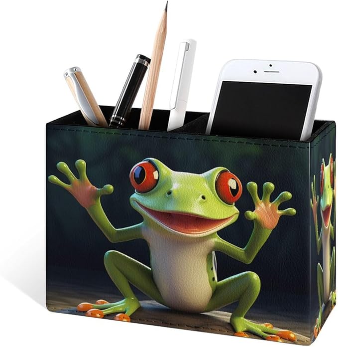 Famame Green Frog Open Hand Pencil Holder for Desk, Leather Desktop Container Pen Cup Storage Study Table Pen Organizer Makeup Brush Holder for Classroom Office Home