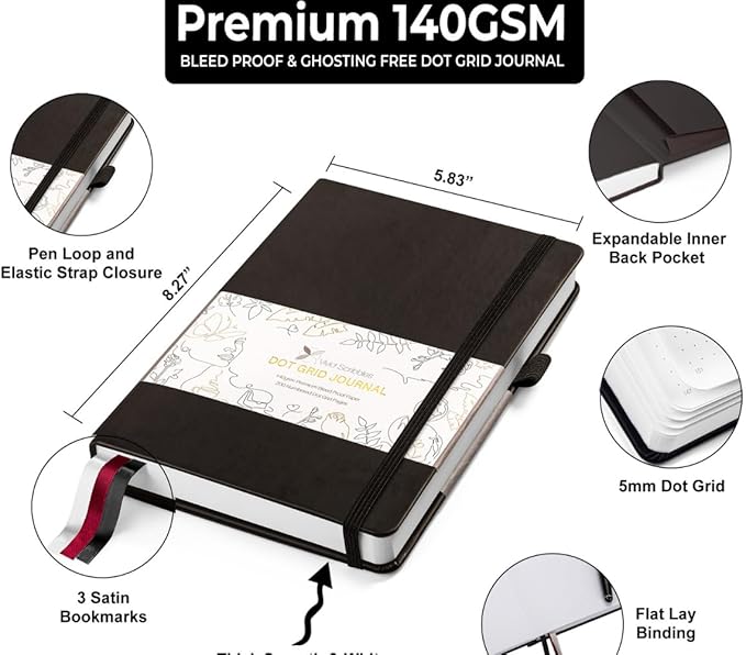 VIVID SCRIBBLES Dotted Journal – 140gsm Bleed Proof Thick White Paper – 200 Numbered Dot Grid Pages – 5.8 x 8.3 inch Bullet Dotted Notebook