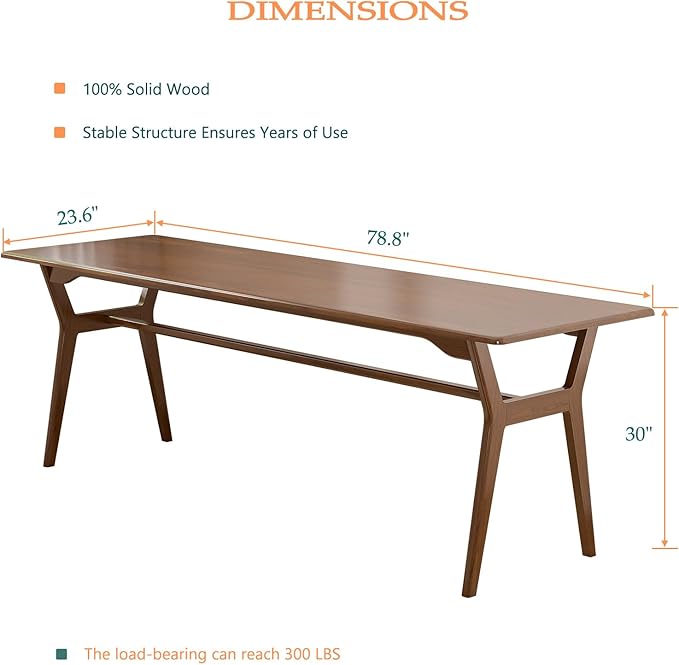OSCHF Solid Wood Study Desk - 78.8" Double Long Computer Table for Home Office, 2-Person PC Workstation, Walnut
